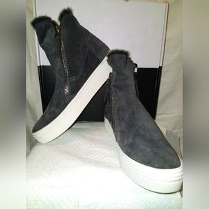 NEW Dolce Vita Charcoal Suede "Tulli" Faux Fur Lined Zip Sneaker/Boots sz 8